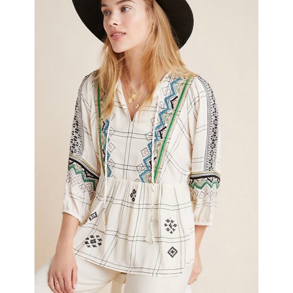 Anthropologie Tops - Anthro Vineet Bahl Brielle Embroidered Peasant Top